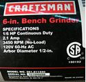 Picture of CRAFTSMAN 6" BENCH GRINDER 351.211240