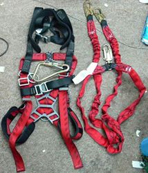 Picture of MSA 10041615 Body Harness W/ MSA 10023970 Lanyard, 2 Leg, Nylon , Red