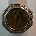 Picture of 14K GOLD MENS RING WITH AMERICAN EAGLE $5 GOLD COIN INSIDE 1/10 OZ SZ-9 13.3G