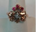 Picture of 14K ROSE GOLD WOMENS RING WITH RED STONES & DIAMONDS SZ-6.75 4.6G