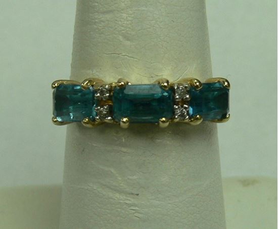 Picture of 14K YELLOW GOLD RING W/ BLUE STONES & DIAMONDS SZ-6.25 2.7G