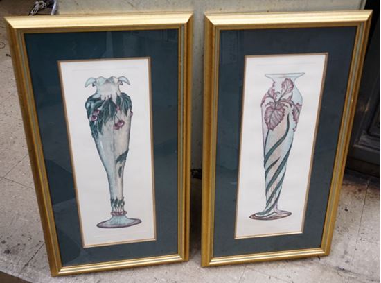 Picture of SET OF 2 FRAMED  LA LIQUE VASES 16X30  DON MITRA  GALE ETCHED HAND PAINTED. MINT CONDITION. BEAUTIFUL FRAMES. 