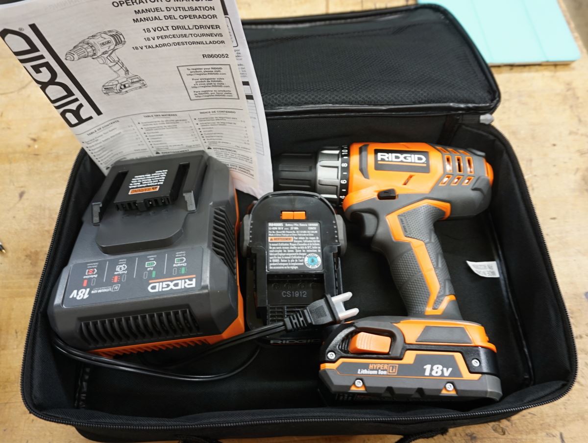 Compact Drill Driver Ridgid R860052K 18V Cordless Lithium-Ion 1/2 in 2 batter 