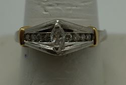 Picture of PLATINUM ENGAGEMENT RING 9.4GR WITH YELLOW GOLD AND DIAMONDS 0.50PTS (1 MARQUISE DIAMOND 0.20PTS 9 ROUND DIAMONDS 0.30PTS). SIZE 9.5. PRE OWNED. GOOD CONDITION.  837438-1.