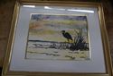 Picture of FRAMED WATERCOLOR PAINT "STORK IN MARSH " 17X 21 FREE SHIPPING