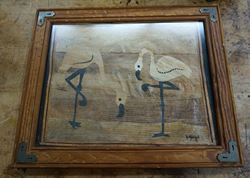 Picture of FLAMINGOS ON BAMBOO FRAMED BY ARTIST D.YONGA 16 X 13 FREE SHIPPING