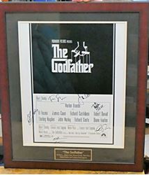 Picture of THE GODFATHER SIGNED POSTER 16X20 AL PACINO JAMES CAAN ROBERT DUVALL &MORE W COA. VERY GOOD CONDITION. FRAMED. SIGNED BY AL PACINO, JAMES CAAN, ROBERT DUVALL, TALIA SHIRE, DIANE KEATON, FRANCIS FORD COPOLLA . WITH COA.