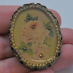 Picture of VINTAGE PIN BROOCH WITH ROSE AND COLORED STONES. VERY GOOD CONDITION.  