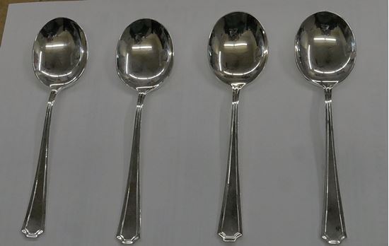 Picture of Set of 4 Sterling Silver Soup Spoons Gorham Silver 155.5 grams. pre owned. very good condition. 