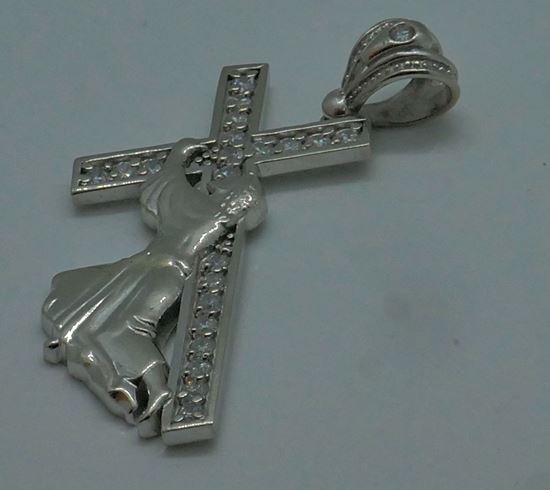 Picture of 10kt white gold cross with Jesus " Jesus carrying the cross" 7.5 grams with czs 764801-1