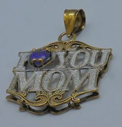 Picture of 10kt yellow gold "I Love You Mom" pendant with amethyst heart stone 5.5 grams 847810-1