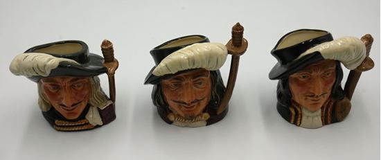 Picture of  Signed Royal Doulton Mug "Porthos, Athos, Aramis" One of Three Musketeers " 4" . pre owned. mint condition. Aramis signed by Michael Doulton  November 3rd 1982, Athos signed by Michael Doulton June 30st 1980, Porthos UNSIGNED.